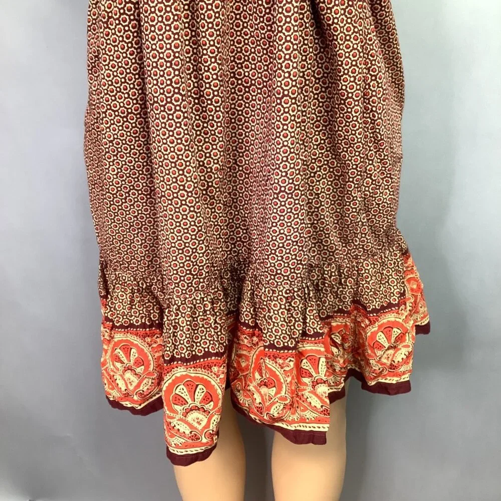 Vintage Bohemian Strapless Smocked Midi Dress With Ornate Border Print - Picture 3 of 8
